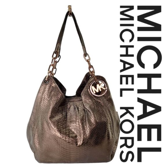 MICHAEL Michael Kors Handbags - MICHAEL Michael Kors Chain-Link Leather Hobo - Metallic Bronze